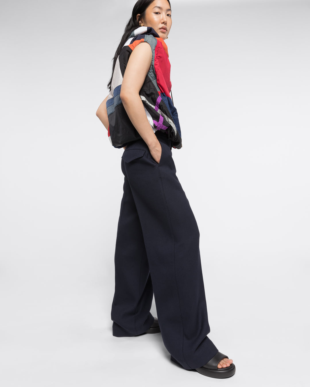 DOUBLE WOOL WIDE-LEG PANTS - NAVY – AZ Factory - High-End Designer