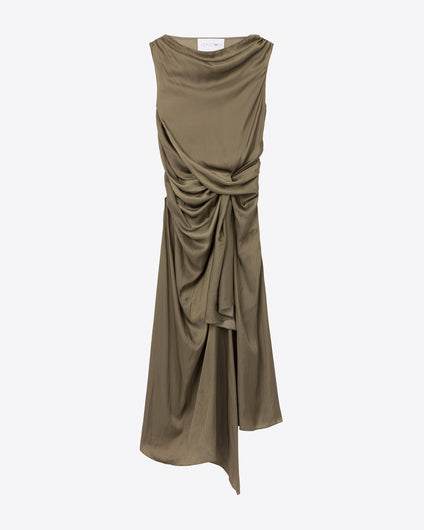 SLEEVELESS DRAPED DRESS - KHAKI