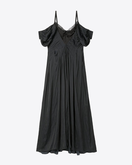 OFF-SHOULDER LACE INSERT DRESS - BLACK