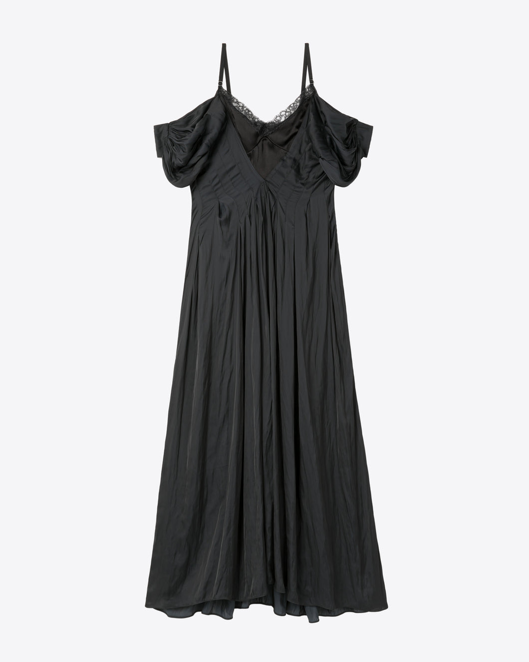 OFF-SHOULDER LACE INSERT DRESS - BLACK