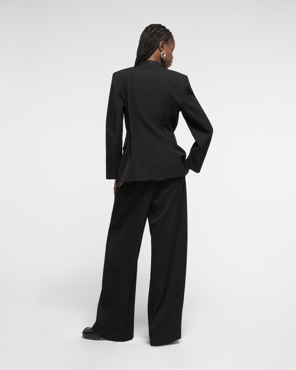 WIDE LEG SUITING TROUSER PANTS in Black