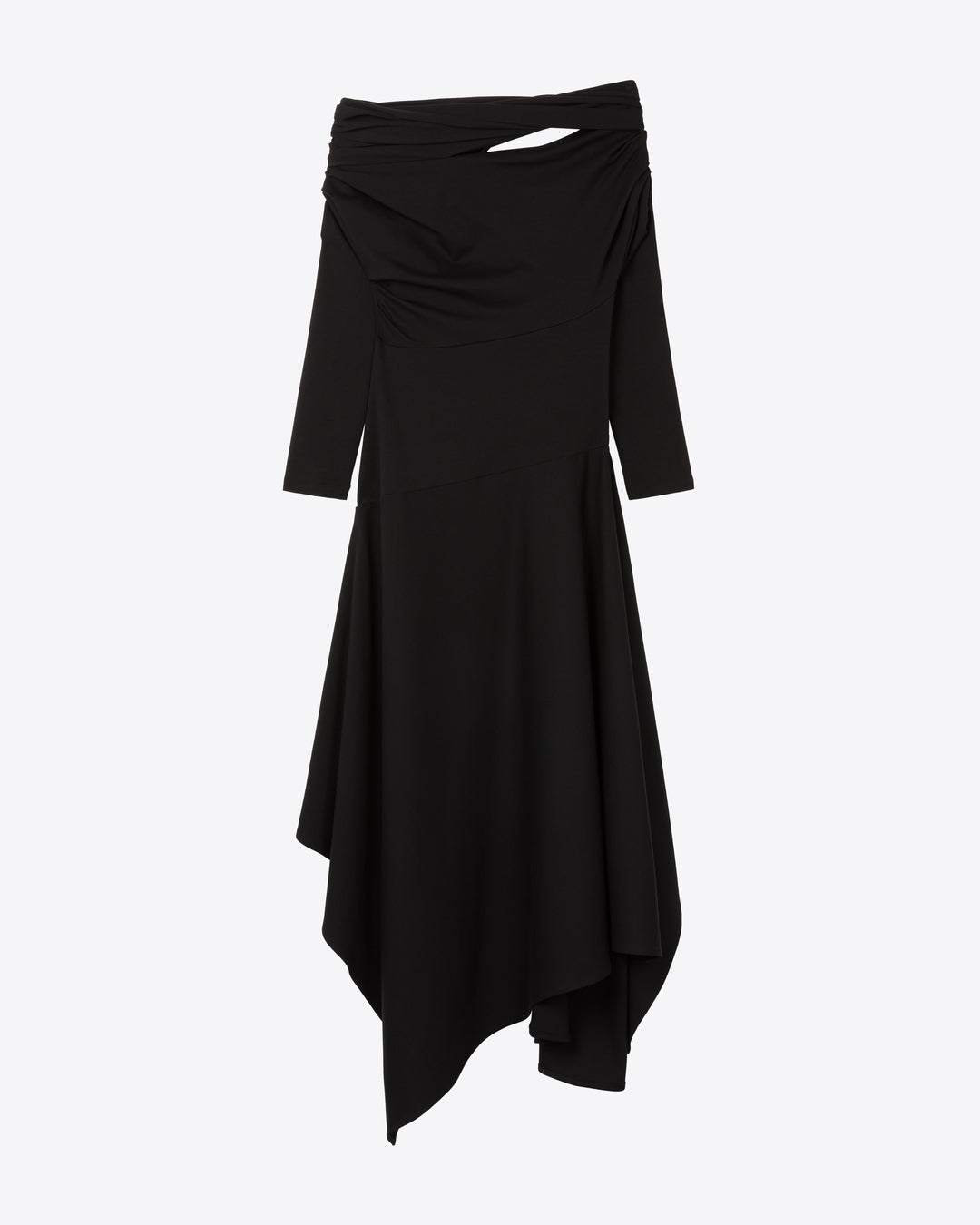 DRAPED ASYMMETRIC SHOULDER DRESS - BLACK - AZ Factory