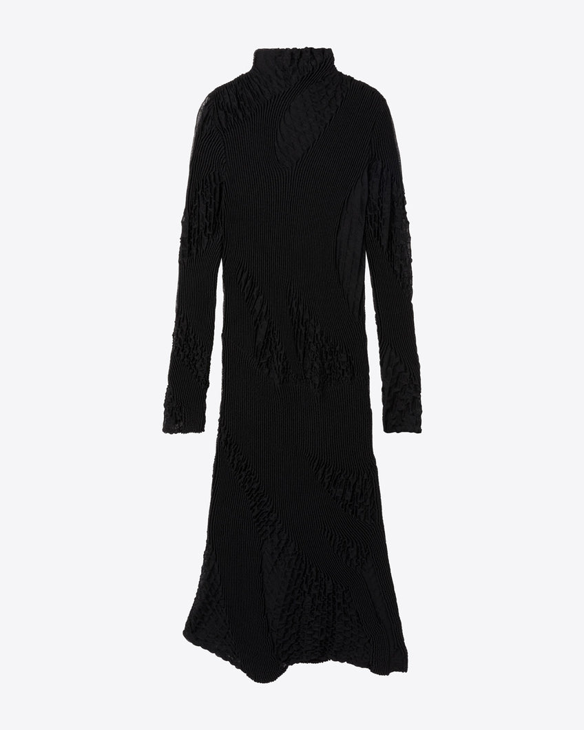 TEXTURED KNIT TURTLENECK DRESS - BLACK - AZ Factory