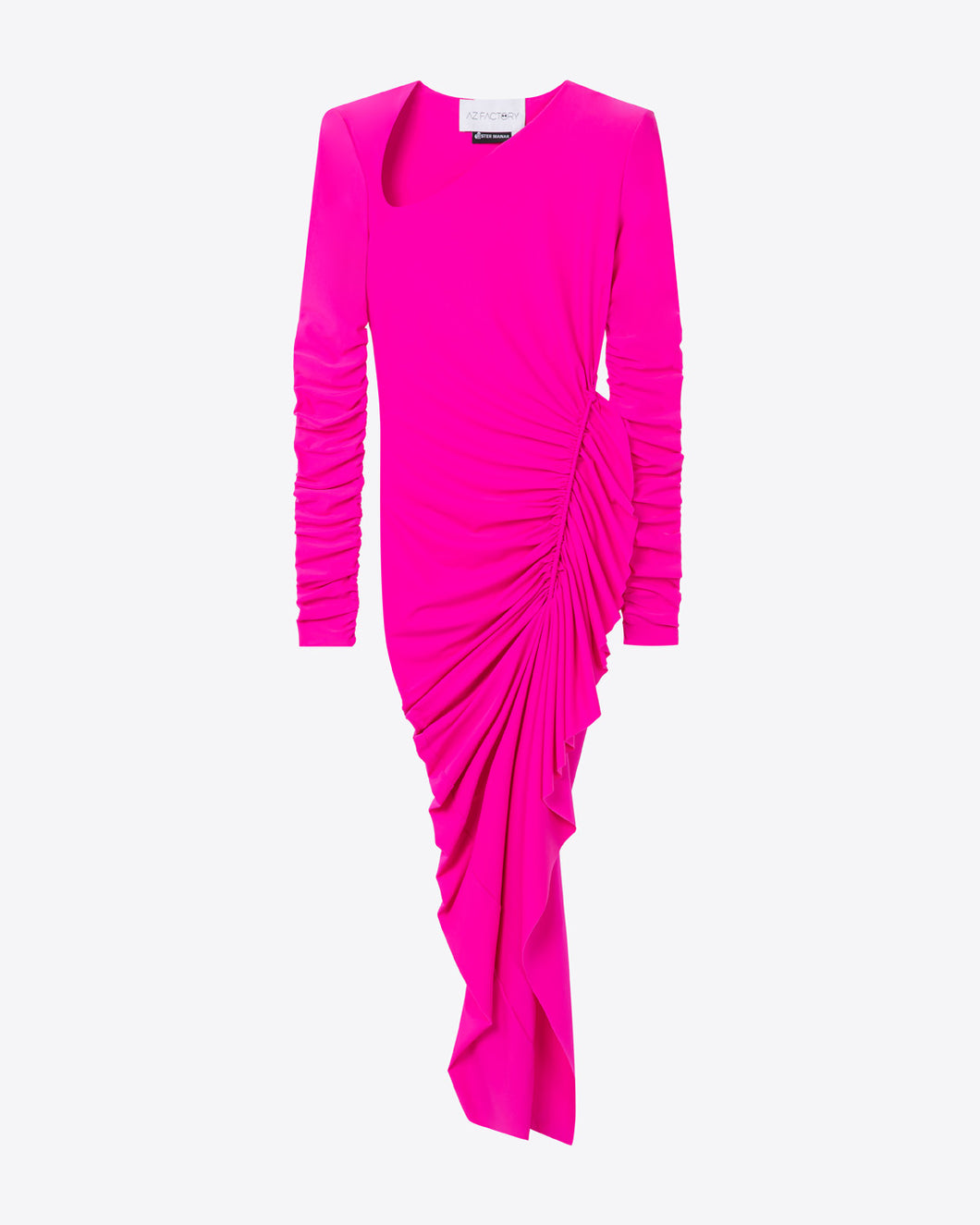 RUFFLE SIDE CUT-OUT DRESS - FUCHSIA