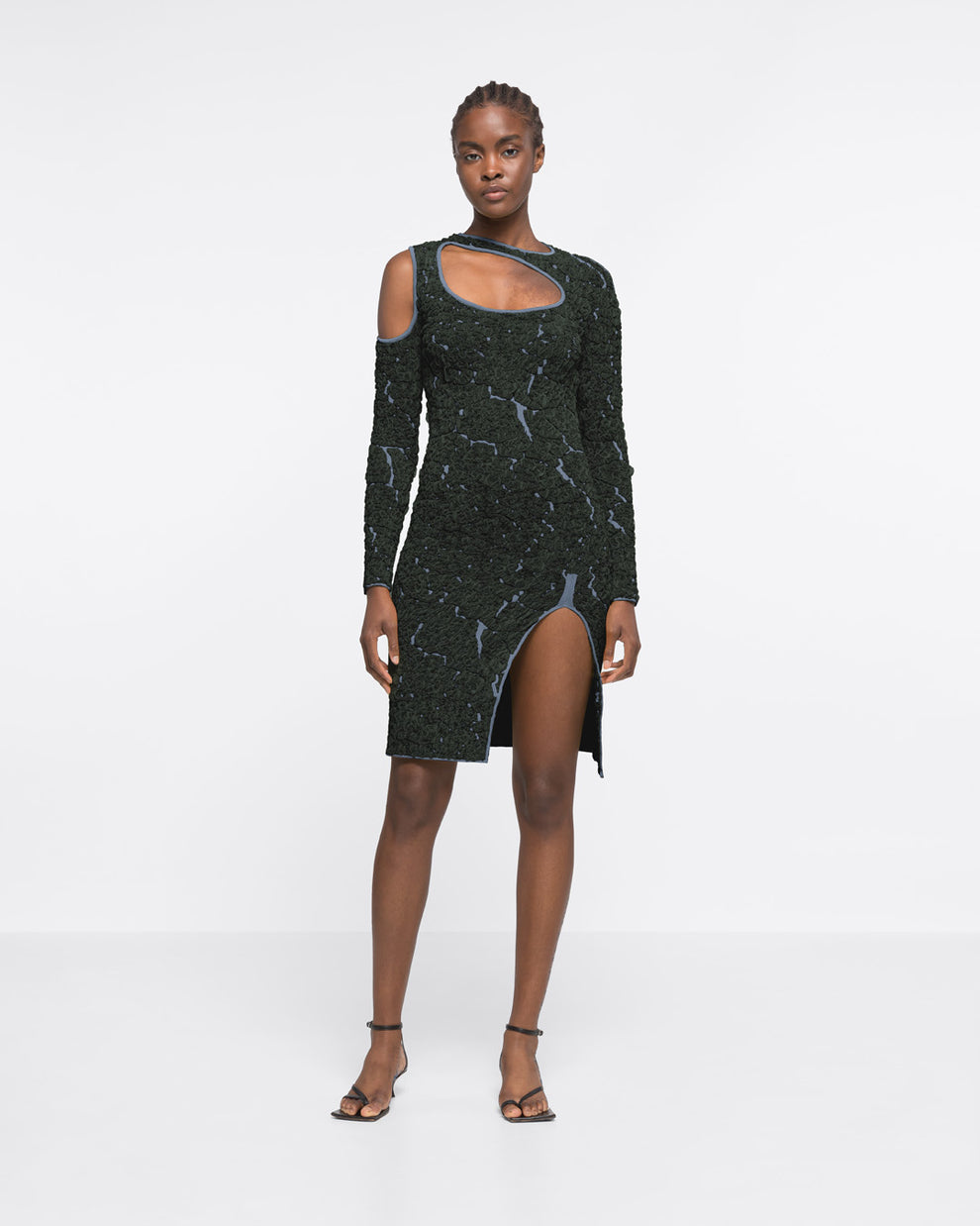 JACQUARD KNIT CUT-OUT DRESS - DARK GREEN/GREY - AZ Factory