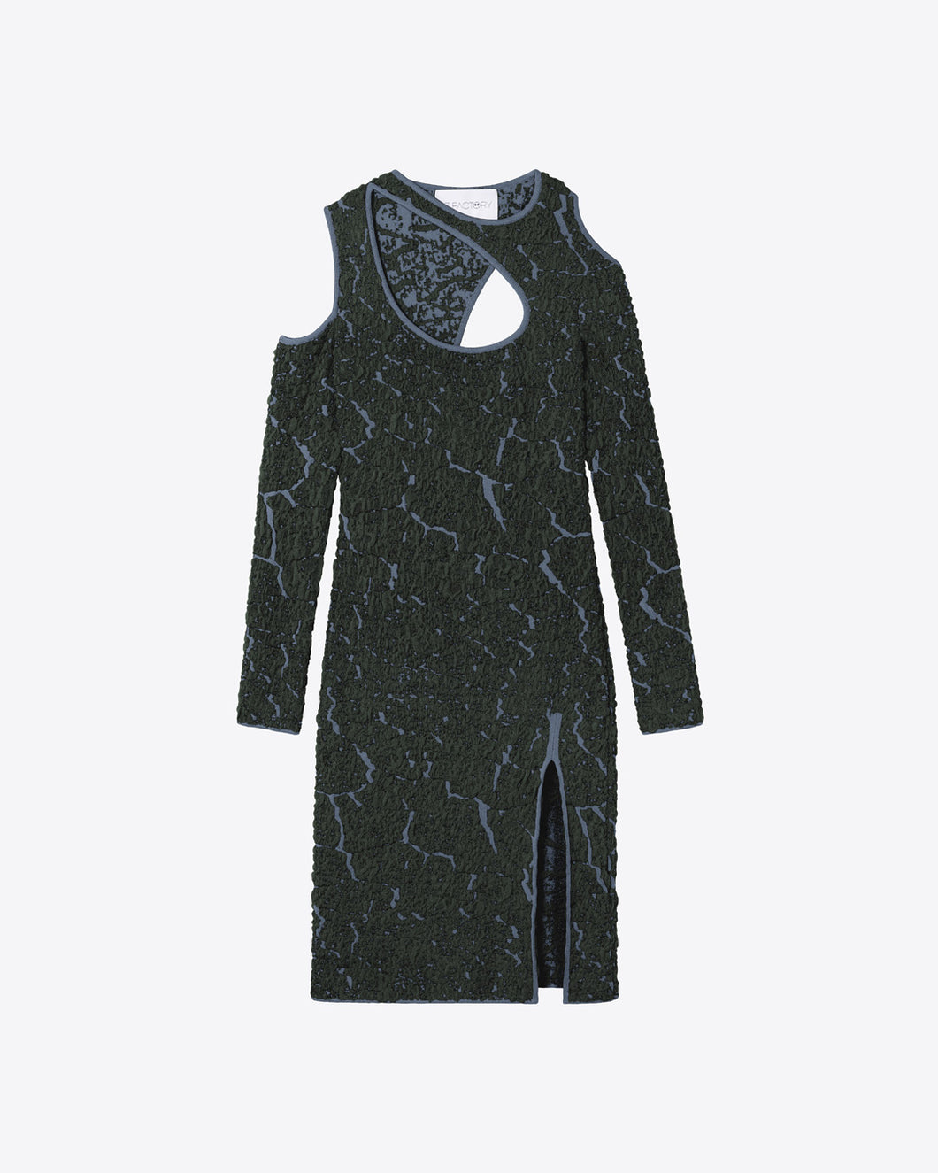 JACQUARD KNIT CUT-OUT DRESS - DARK GREEN/GREY