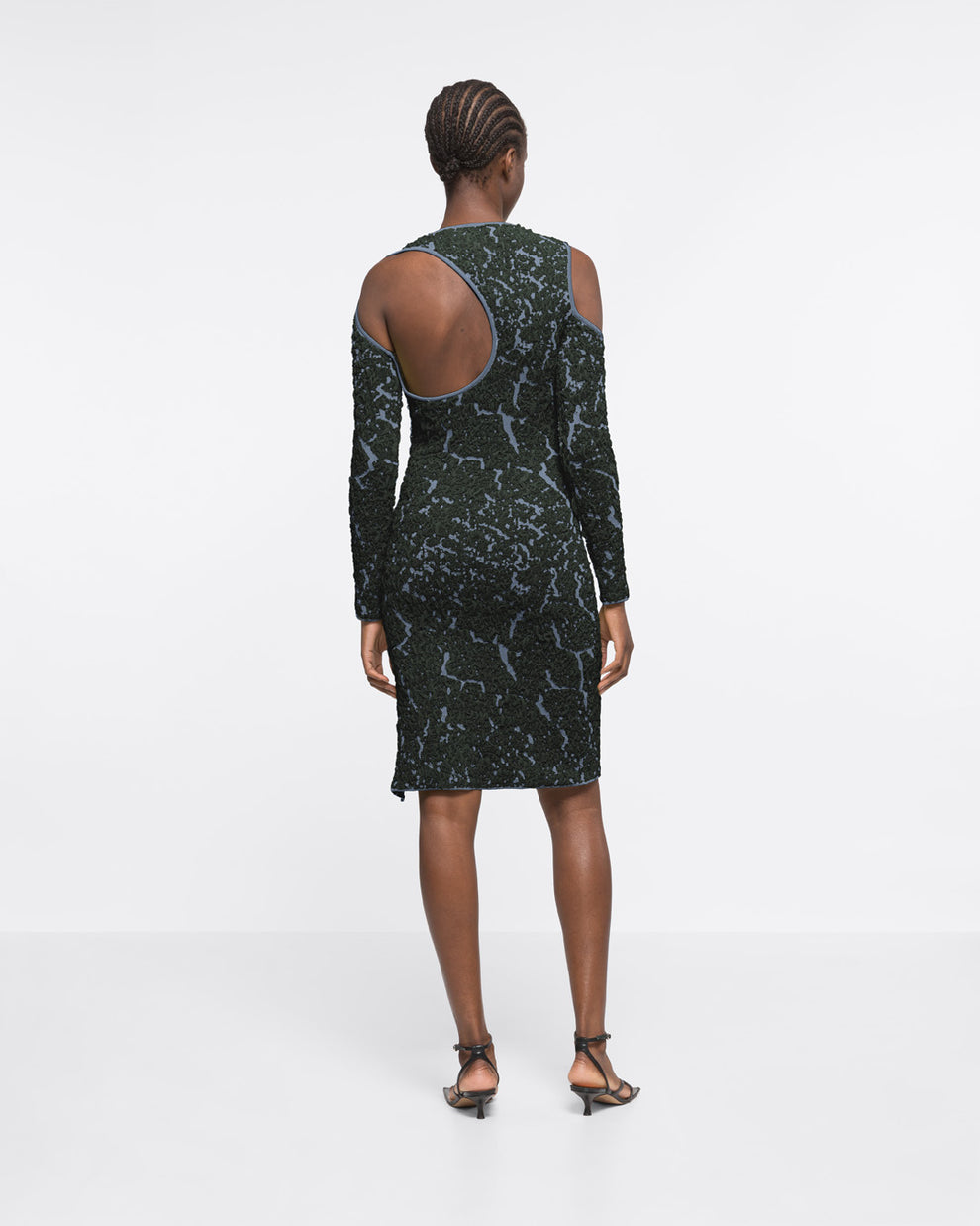 JACQUARD KNIT CUT-OUT DRESS - DARK GREEN/GREY - AZ Factory