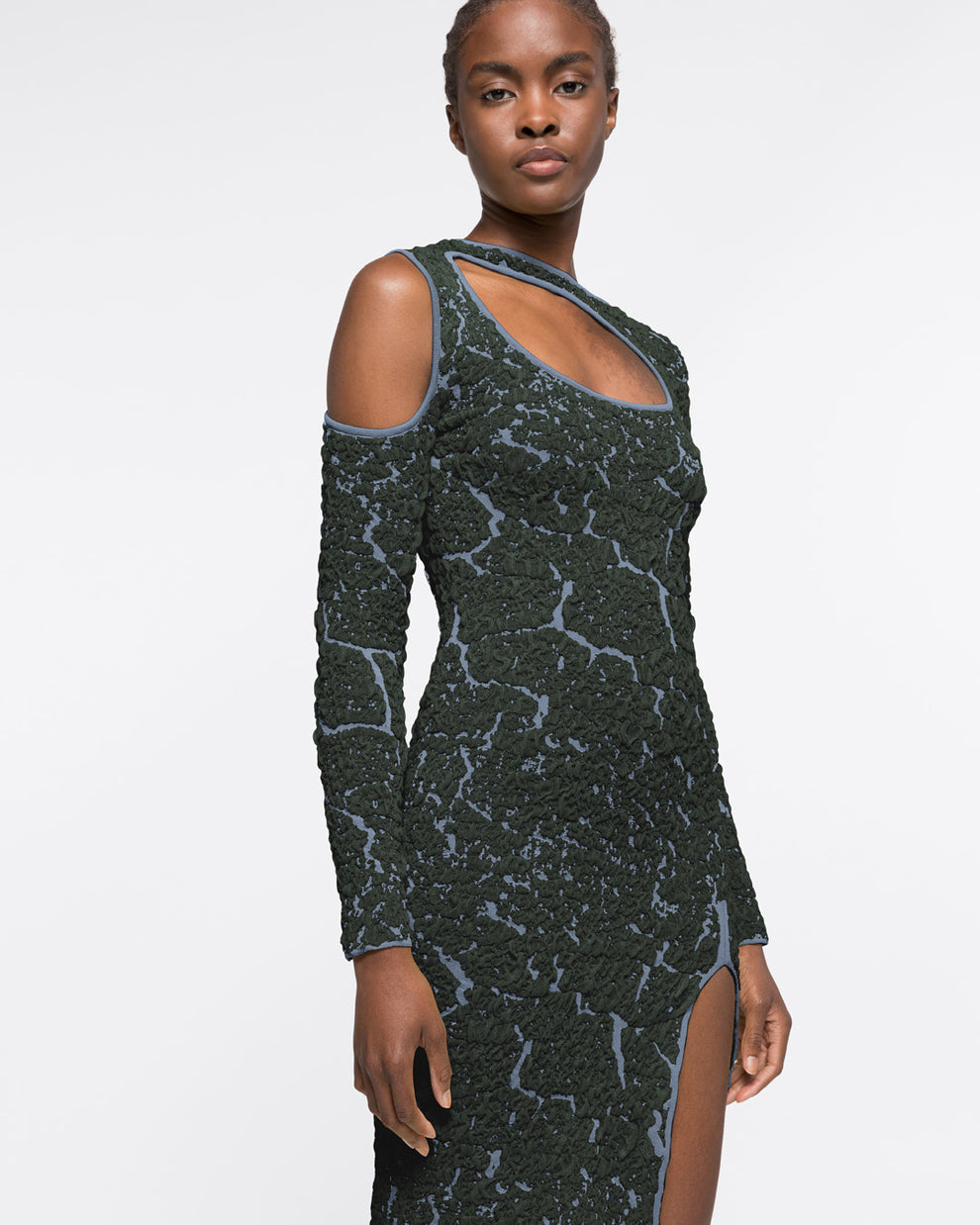 JACQUARD KNIT CUT-OUT DRESS - DARK GREEN/GREY - AZ Factory