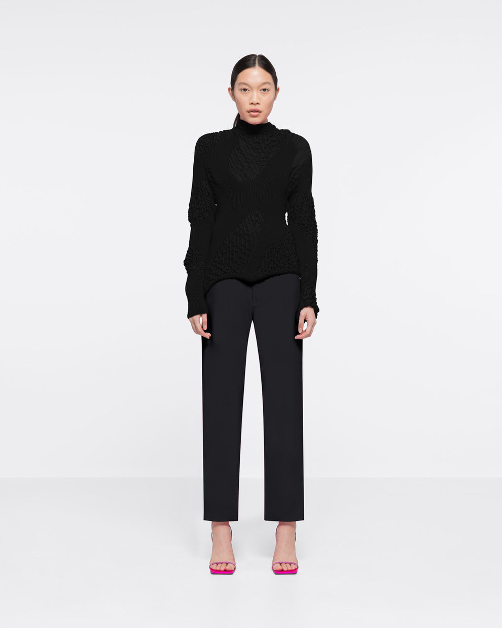 TEXTURED KNIT TURTLENECK TOP - BLACK - AZ Factory