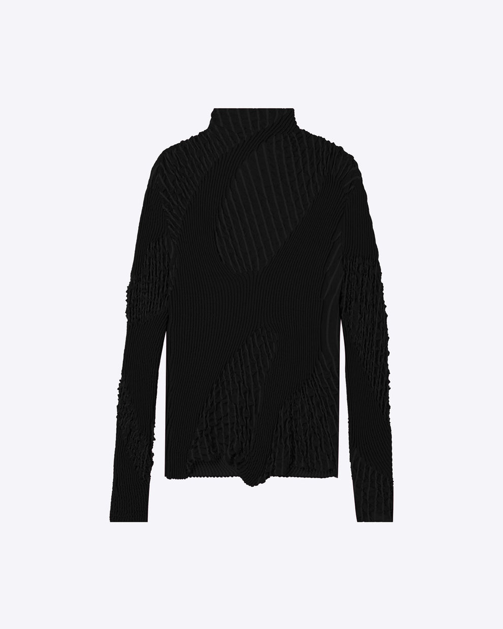 TEXTURED KNIT TURTLENECK TOP - BLACK - AZ Factory