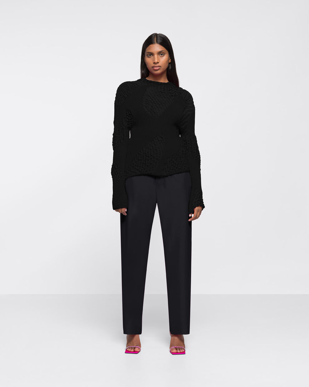 TEXTURED KNIT TURTLENECK TOP - BLACK - AZ Factory