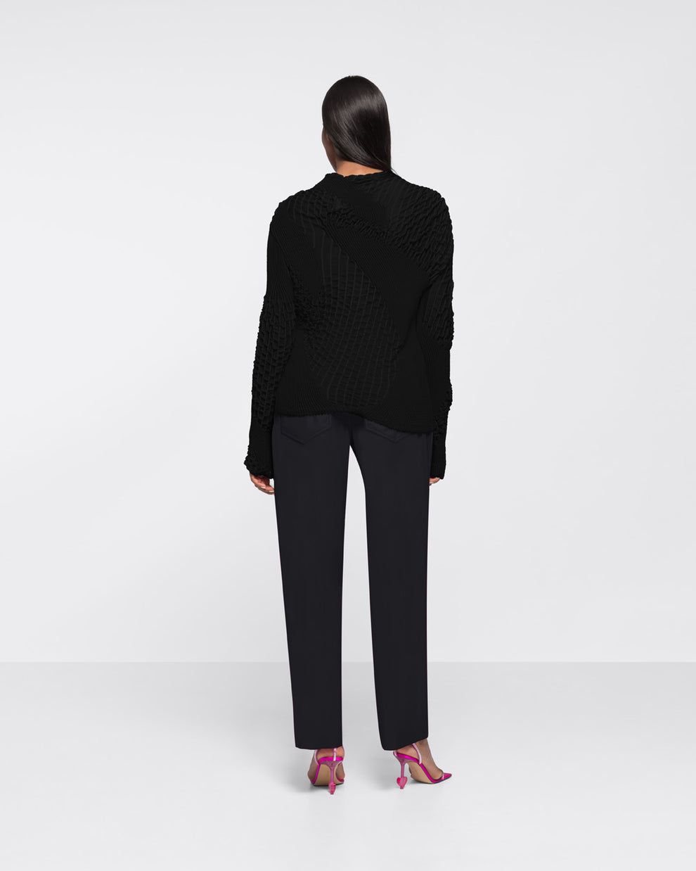 TEXTURED KNIT TURTLENECK TOP - BLACK - AZ Factory