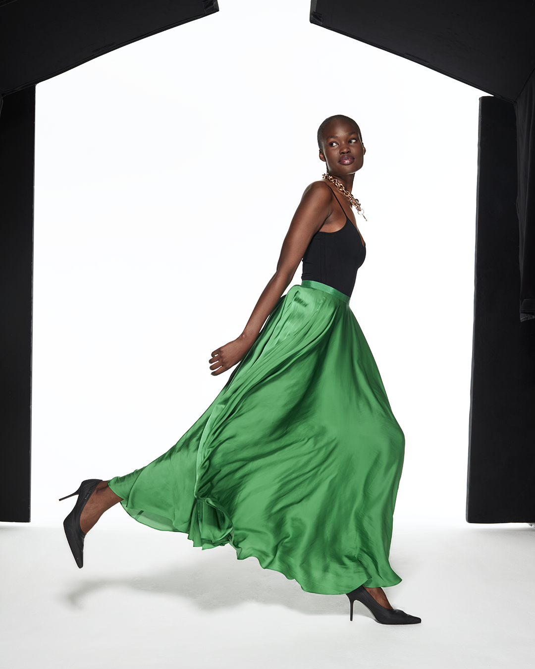 Emerald green 2024 silk maxi skirt